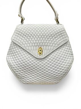 Vintage Bally White Quilted Lambskin Top Handle Bag 80s Italy